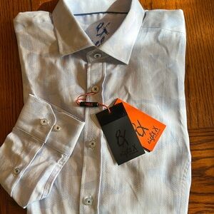 Eight X: Soft Blue Geo-Shapes Print Jacquard Button Down Shirt